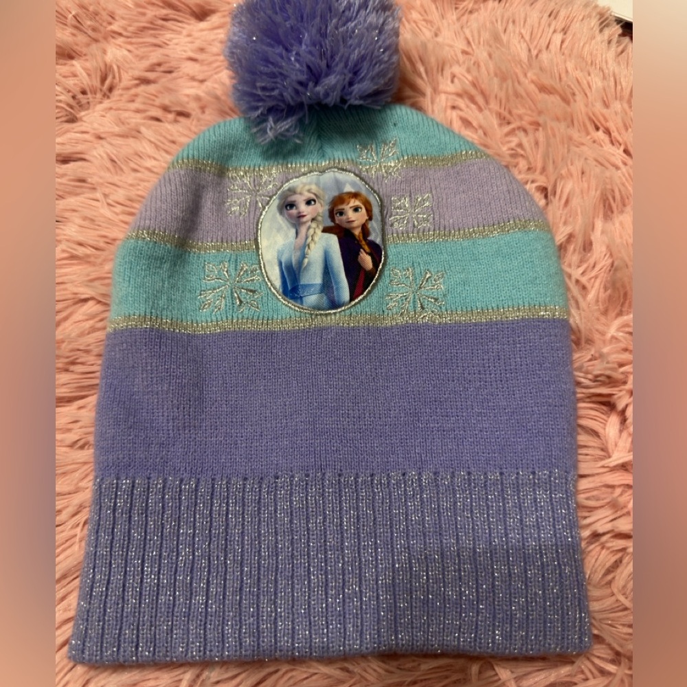 EUC Frozen‎ Kids Beanie with Pom Pom - Blue and Purple One Size